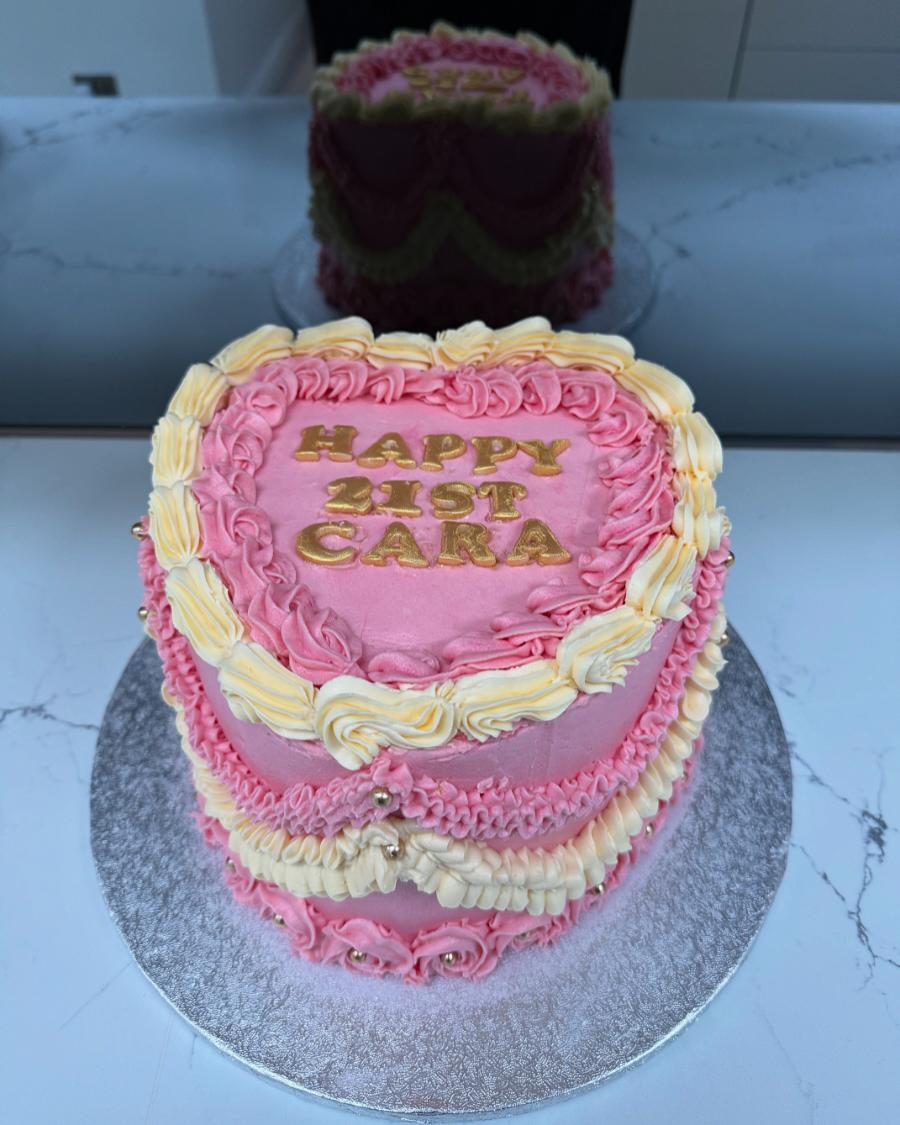 Vintage heart-shaped pink cake